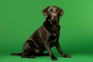 ai gegenereerd een labrador retriever hond is staand Aan een groen scherm foto