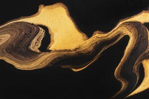 gouden Golf zigzag Aan zwart. abstract vloeistof marmeren achtergrond of textuur. acryl vloeistof kunst foto