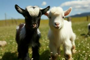 ai gegenereerd schattig weinig baby geit in de veld- ai gegenereerd foto