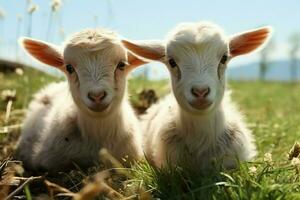 ai gegenereerd schattig weinig baby geit in de veld- ai gegenereerd foto