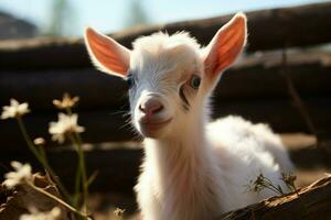 ai gegenereerd schattig weinig baby geit in de veld- ai gegenereerd foto