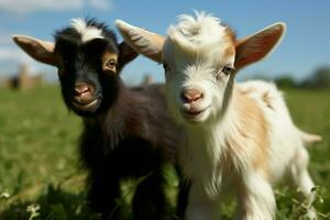 ai gegenereerd schattig weinig baby geit in de veld- ai gegenereerd foto