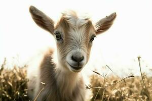 ai gegenereerd schattig weinig baby geit in de veld- ai gegenereerd foto