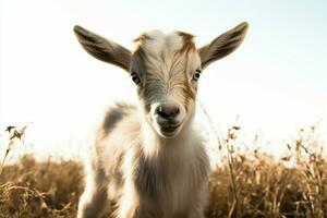 ai gegenereerd schattig weinig baby geit in de veld- ai gegenereerd foto