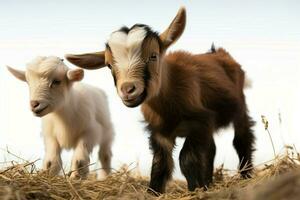 ai gegenereerd schattig weinig baby geit in de veld- ai gegenereerd foto