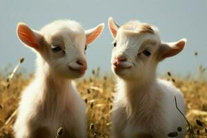 ai gegenereerd schattig weinig baby geit in de veld- ai gegenereerd foto