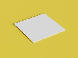 witte vierkante vorm papier mockup op geel goud geïsoleerde achtergrond. branding presentatiesjabloon afdrukken. kantelhoek bekijken. 3D illustratie weergave foto