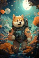 ai gegenereerd astronaut shiba tekenfilm behang foto