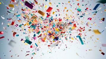 ai gegenereerd exploderend gekleurde confetti barsten voor nieuw jaren en viering foto