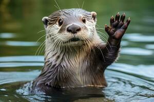 ai gegenereerd waterverf baby leeuw. foto