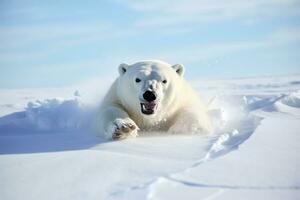 ai gegenereerd wit beer polair bedreigd winter buitenshuis Canada polair dieren in het wild dier ursus roofdier foto