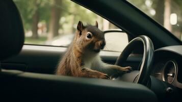 ai gegenereerd zoogdier eekhoorn boom natuur staart dieren knaagdier buitenshuis pluizig bruin zittend vacht schattig foto