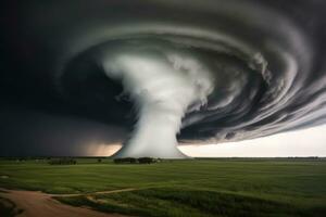 ai gegenereerd weer storm lucht dramatisch landschap meteorologie veld- wolken regen onweersbui tornado foto
