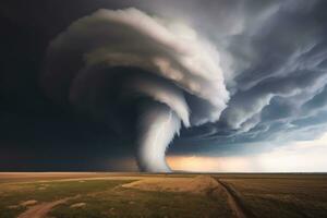 ai gegenereerd veld- natuur weer onweersbui landelijk donker meteorologie Gevaar wind wolken regen foto