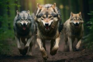 ai gegenereerd carnivoor hond hoektand dieren in het wild wolf wild beest gezicht canis Woud zoogdier schepsel vacht foto
