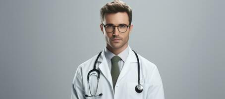 ai gegenereerd zelfverzekerd professioneel ziekenhuis mannen portret kliniek knap dokter Kaukasisch Gezondheid foto