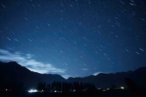 ai gegenereerd bergen donker schoonheid sterrenhemel kosmos lucht silhouet natuur reizen landschap universum foto