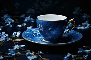 ai gegenereerd thee aroma wit voedsel ontbijt zwart drank heet wijnoogst porselein keramisch tafel mok foto