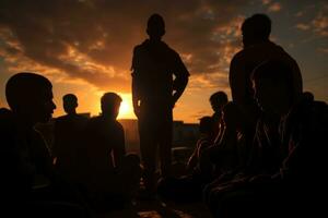 ai gegenereerd mannen concept landschap zon mannetje buitenshuis jong silhouet reizen zomer visie persoon team foto