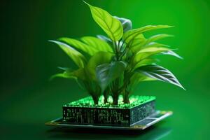 ai gegenereerd groen klein groei cultiveren natuur fabriek pot toenemen milieu technologie agrarisch foto