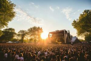 ai gegenereerd rots band partij pret muziek- tonen musicus gelukkig groep persoon jong stadium publiek leven foto