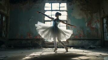 ai gegenereerd tutu vrouw vrouw Kaukasisch balans actief klassiek persoon ballet performer genade foto