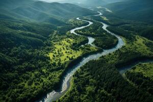 ai gegenereerd rivier- schoonheid visie natuur toerisme water reizen dag groen lucht landschap antenne buitenshuis foto