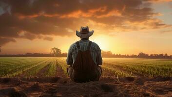 ai gegenereerd landelijk Mens zomer fabriek mannetje staand achtergrond land lucht persoon platteland veld- foto