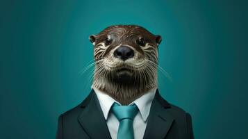 ai gegenereerd aquatisch wild bruin rivier- schattig portret Otter water zoogdieren harig gezicht natuur detailopname foto