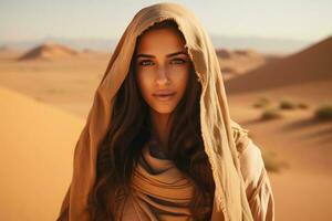ai gegenereerd rood mode Islam model- stijl mooi schoonheid Arabisch volwassen vrouw portret levensstijl foto