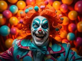 ai gegenereerd Mens clown nachtmerrie achtergrond gezicht angst bedenken carnaval halloween portret circus onheil foto