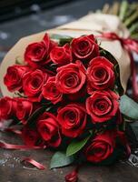 ai gegenereerd romance rood roos bloeiend bloem voor Valentijn minnaar foto