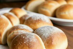 ai gegenereerd vers gebakken brood broodjes. pro foto