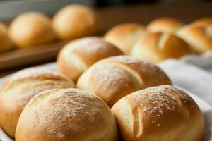 ai gegenereerd vers gebakken brood broodjes. pro foto