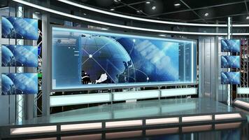 virtueel TV studio set. groen scherm achtergrond. 3d renderen foto