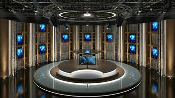 virtueel TV studio set. groen scherm achtergrond. 3d renderen foto