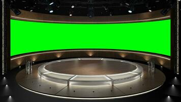 virtueel TV studio set. groen scherm achtergrond. 3d renderen foto