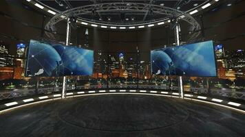 virtueel TV studio set. groen scherm achtergrond. 3d renderen foto