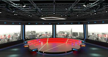 virtueel TV studio set. groen scherm achtergrond. 3d renderen foto