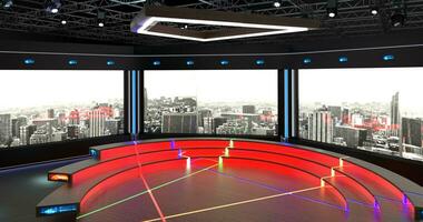 virtueel TV studio set. groen scherm achtergrond. 3d renderen foto