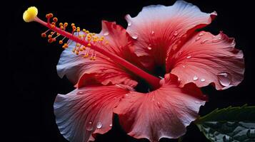 ai gegenereerd een hibiscus bloem met een zwart achtergrond.ai gegenereerd. foto