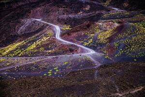 Etna nationaal park panoramisch visie van vulkanisch landschap met krater, catanië, Sicilië foto