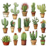 ai gegenereerd de cactus reeks Aan wit achtergrond. clip art illustraties. ai gegenereerd foto