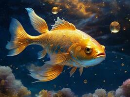 ai gegenereerd schattig goudvis zwemmen in de zee foto