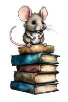ai gegenereerd grafisch boekenwurm muis Aan boeken foto