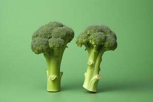 ai gegenereerd twee broccoli stukken geregeld Aan achtergrond. ai gegenereerd foto