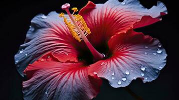 ai gegenereerd een hibiscus bloem met een zwart achtergrond.ai gegenereerd. foto