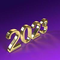 2023 gouden stoutmoedig 3d weergave, nieuw jaar concepten voor kalender en ontwerp. foto
