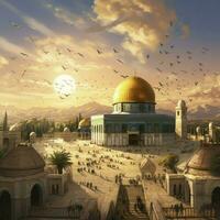 ai gegenereerd oud stad van Jeruzalem koepel van de rots al aqsa, antenne dar visie van Jeruzalem oud stad al aqsa moskee, digitaal illustratie foto