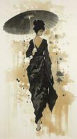 ai gegenereerd geisha, Dames in traditioneel kleding. Chinese stijl, waterverf hand- schilderij illustratie foto